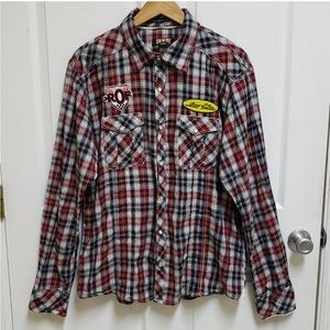 Ring Of Fire Shirt Mens XXL Pearl Snap Red Plaid Western Brushpopper 100% Cotton